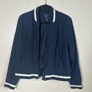Gap Varsity Bomber Jacket Navy White Ribbed Collar Cuffs Hem Women's